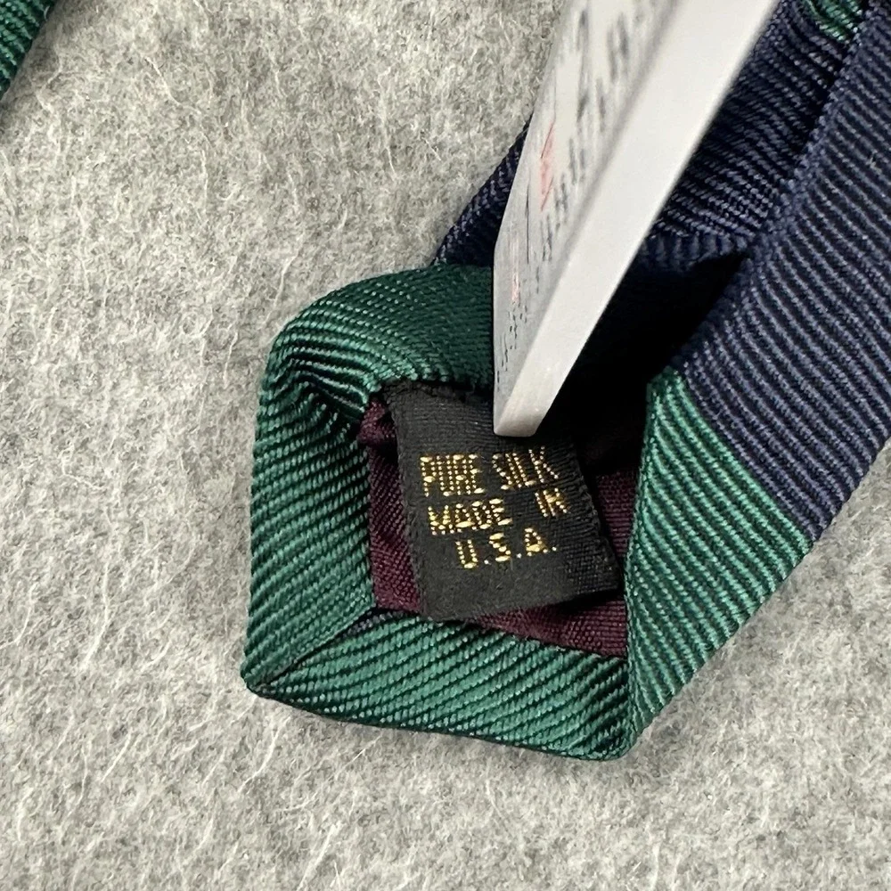 Vintage Bergdorf Goodman Silk Tie Navy Green Regimental Stripe USA 57x4